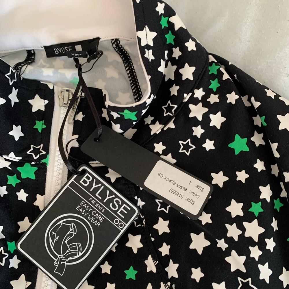 Star Patterned Black Jacket with Green and White Accents - Picture 2 of 3